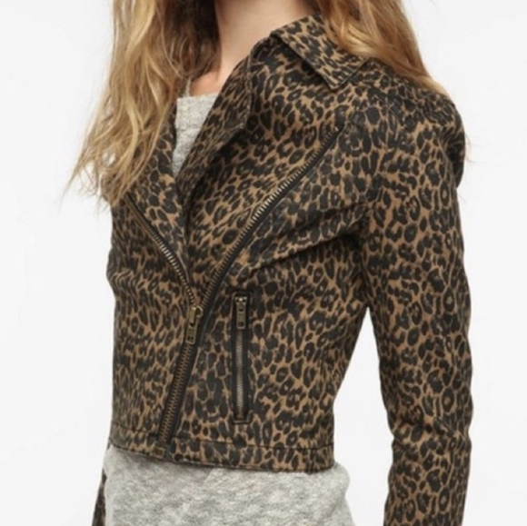 Urban Outfitters Silence Noise Leopard Moto Jacket Pockets Long Sleeve Women M - Picture 2 of 11